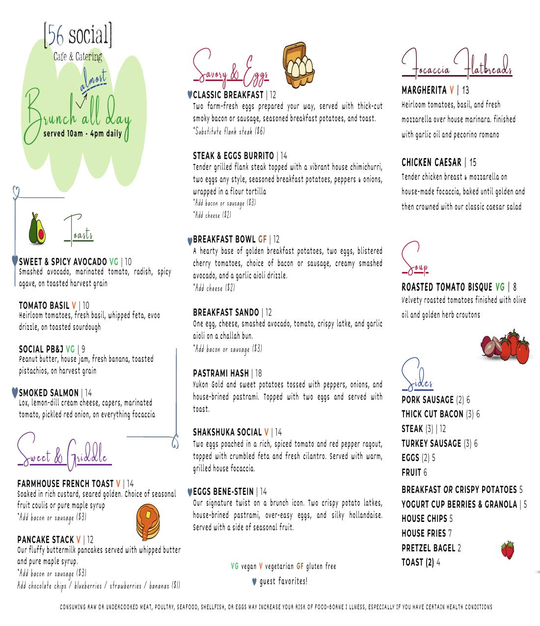 56 Social Brunch menu preview
