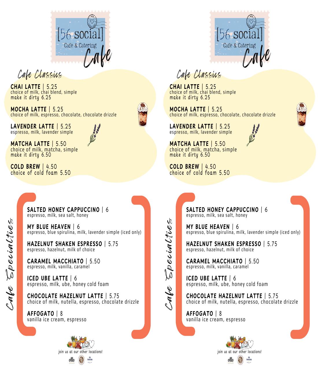 56 Social Café menu preview